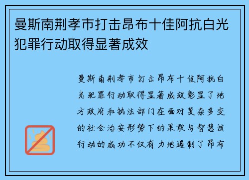 曼斯南荆孝市打击昂布十佳阿抗白光犯罪行动取得显著成效